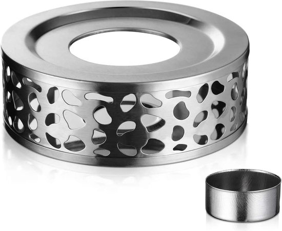 Warmer, SAMSYOKI warmer voor keramische theepot, porseleinen theewarmer met theelichthouder en kookplaat, uitgehold gesneden design, koffiewarmer voor koffie, thee, melk, wit (ster