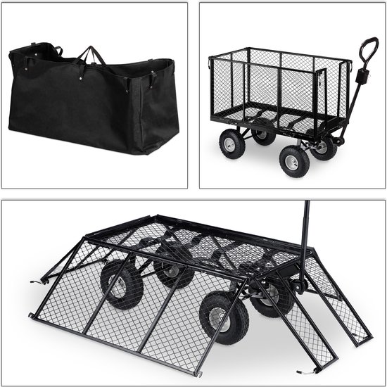 bolderkar met luchtbanden - tot 500 kg - uitneembare zak - transportkar - zwart-grijs van Bolderkar — afbeelding 4