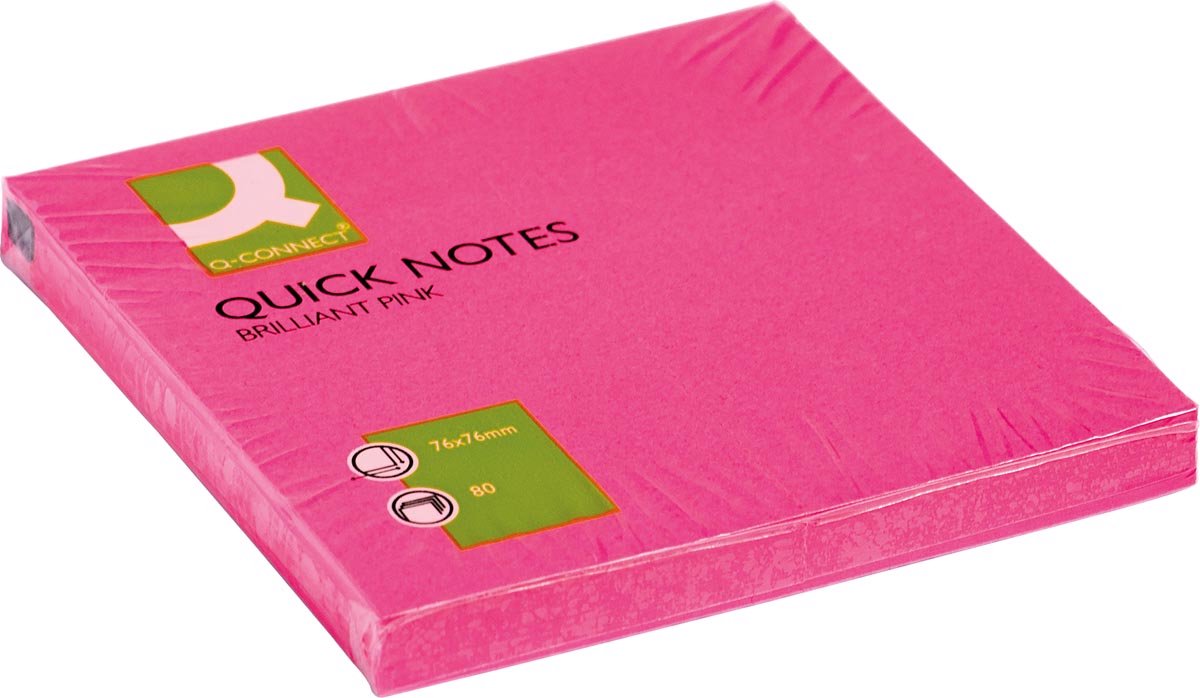 Q-CONNECT Quick Notes, ft 76 x 76 mm, 80 vel, neonroze 6 stuks