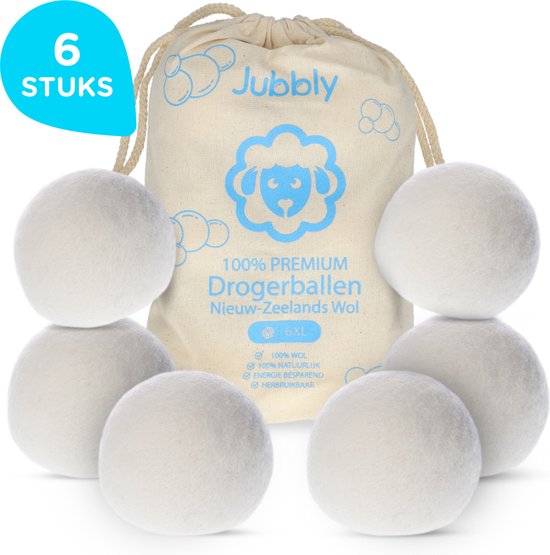 Jubbly® – Drogerballen XL – 6 Stuks – Droogballen voor de wasdroger – Ballen van 100% Nieuw-Zeelands Schapenwol – Schapen wol – Dryerballs – Droogtrommel – Herbruikbare Wasbol – Wasballen – Energie besparend – Herbruikbaar – Wasdrogerballen - Wit