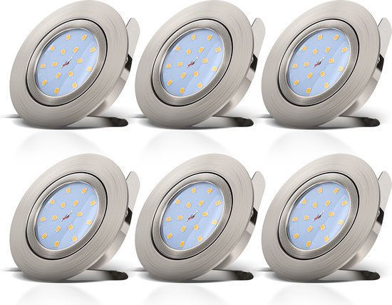 B.K.Licht - Inbouwspots - LED - 6 stuks - dimbaar - voor binnen - kantelbaar - ronde - spotjes inbouw - IP23 - Ø8.2cm - 3.000K - 470Lm - 5.5W - nikkel