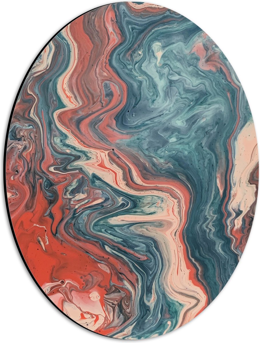 Dibond Ovaal - Mix van Roze en Blauwe Verf - 30x40 cm Foto op Ovaal (Met Ophangsysteem)