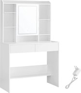 Moderne Witte Make-up tafel met Instelbare LED Verlichting - Kaptafel met Spiegel, 2 Laden en Aanpasbare Planken - Stijlvolle Opslag voor Make-up