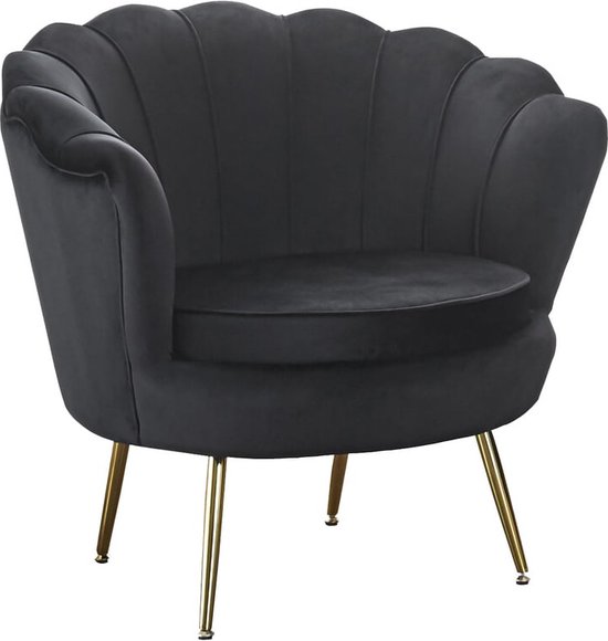 Fauteuil Chanelle Zwart - Velours - Zithoogte 44 cm - Zitdiepte 56 cm