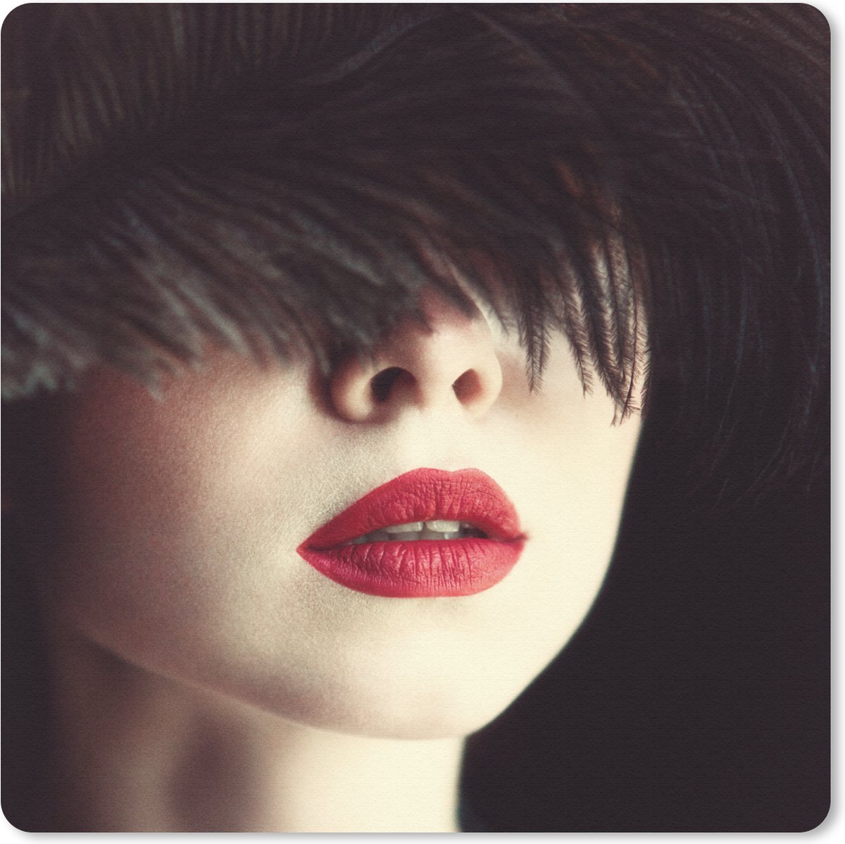 Muismat 30x30 cm - Mousepad Vrouw - Lippen - Rood - Portret - Muismatten