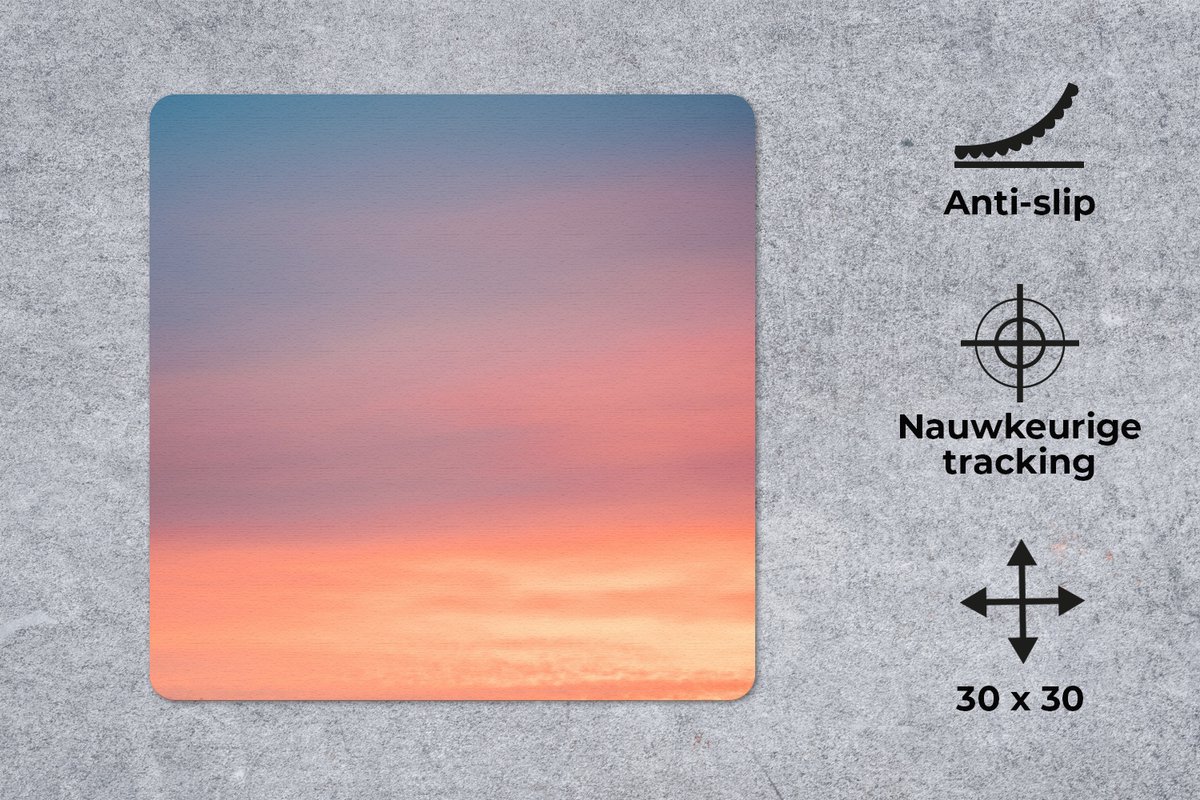 Muismat 30x30 cm - Mousepad Zon - Lucht - Wolken - Roze - Muismatten