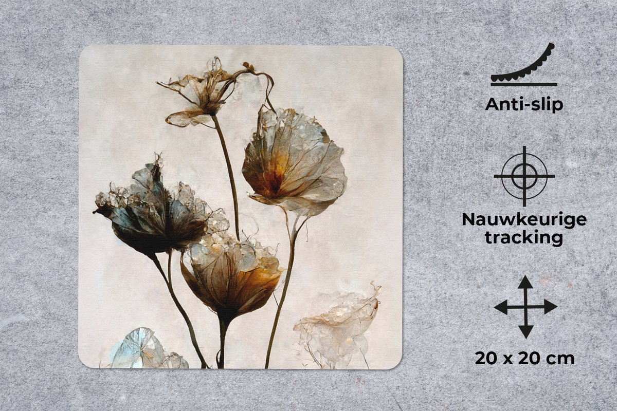 Muismat 20x20 cm - Mousepad Vintage - Bloemen - Planten - Abstract - Muismatten
