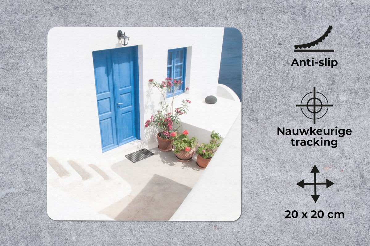 Muismat 20x20 cm - Mousepad Architectuur - Blauw - Wit - Deur - Muismatten
