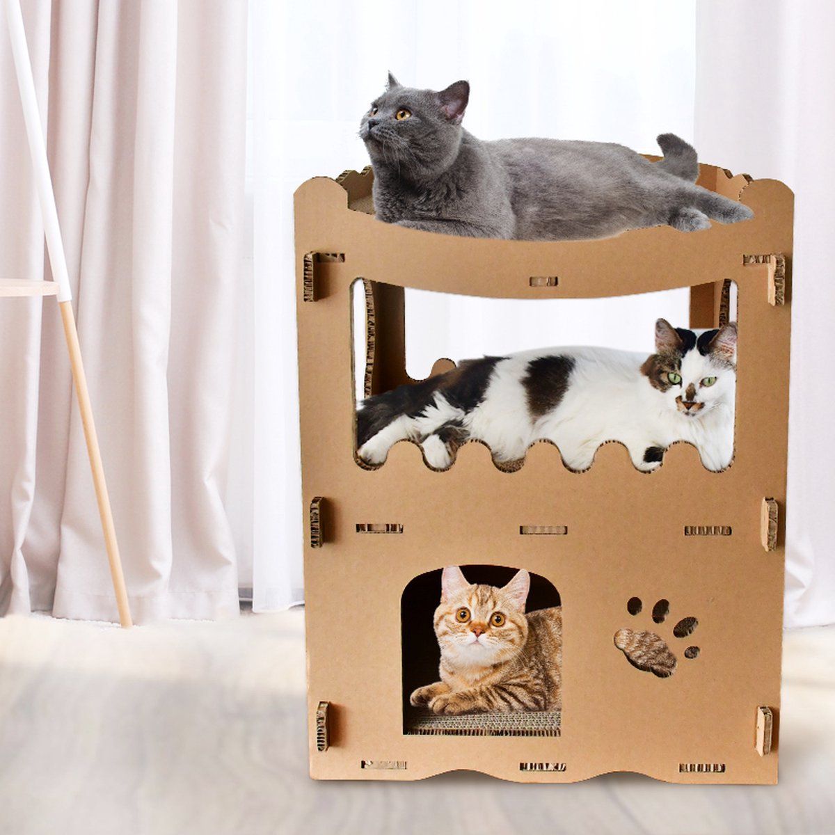 Kattenhuis - duurzaam speelhuis voor katten - karton krabmeubel katten - Afmetingen 53.5 x 31 x 70.5 cm — afbeelding 11