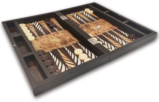 Thumbnail van een extra afbeelding van het spel Yenigün Tavla - Trendy Backgammon met oude map van wereld - Maat L 49cm