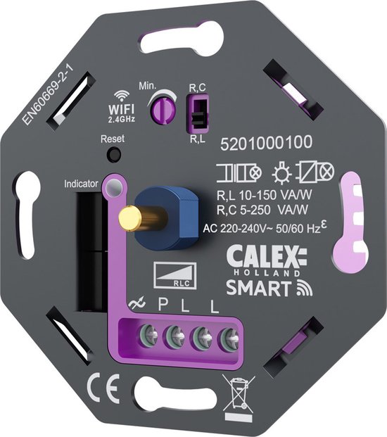 Calex Smart LED Dimmer - Wifi - Inbouw - 5-250W - Fase Aan/Afsnijding - Universeel - Calex