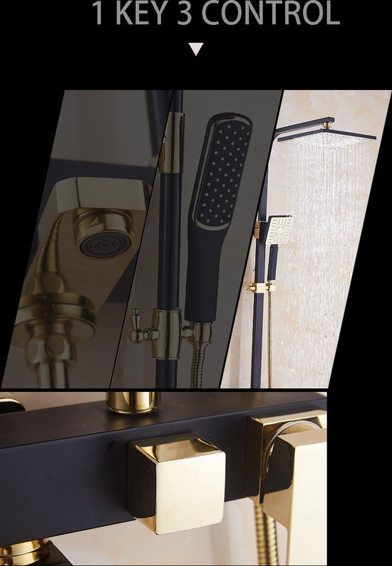 Zwarte Goud 3 Functie Douche Set Vierkante Muur Douche Kop Wit Badkamer Douche Kraan... bol