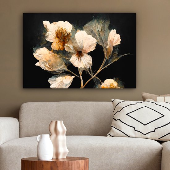 Toile Peinture Fleurs - Zwart - Plantes - Vintage - 60x40 cm - Décoration murale