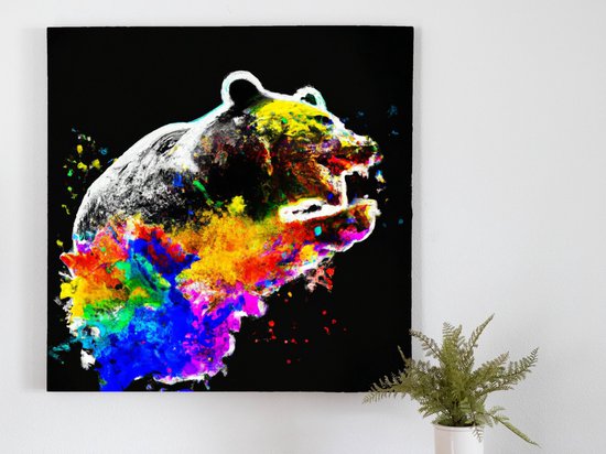 Explosive rainbow bear | Explosive Rainbow Bear | Kunst - 100x100 centimeter op Canvas | Foto op Canvas