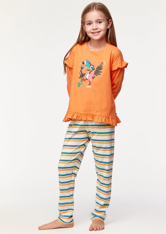 Woody pyjama meisjes/dames - oranje - toekan - 231-1-PLG-S/539 - maat 128