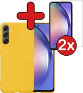 Hoesje Geschikt voor Samsung A54 Hoesje Siliconen Case Hoes Met 2x Screenprotector - Hoes Geschikt voor Samsung Galaxy A54 Hoes Cover Case - Geel