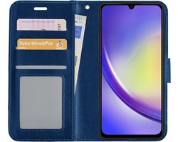 Hoesje - Met Pasjeshouder - Geschikt voor Samsung Galaxy A34 - Luxe Bookcase Portemonee - Flip Case - Kunstleer Book Case - Flipcase - Book Cover - Walletcase - Portemonneehoes - Donkerblauw