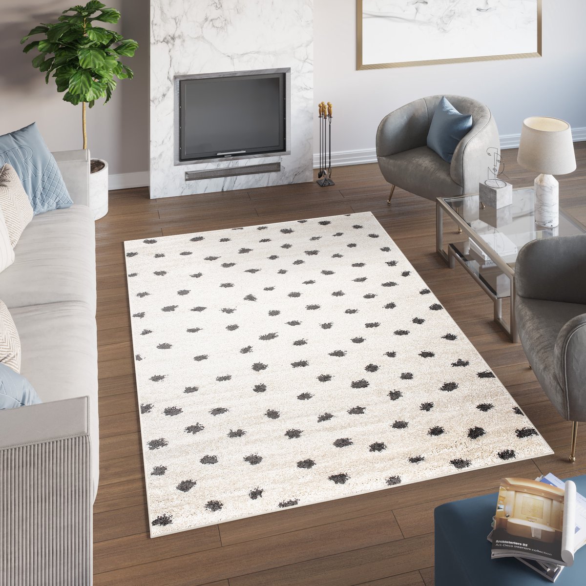 Tapiso Delhi Vloerkleed Modern Woonkamer Hoogpolig Tapijt Maat- 80x150 Beige