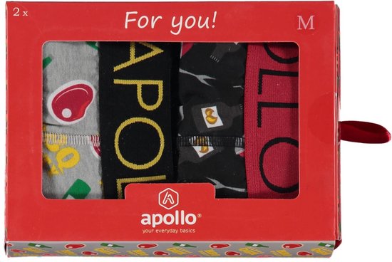 Apollo - Boxershorts heren - BBQ & Vlees - Zwart/Grijs - Maat M - Cadeaudoos - Geschenkdoos - Geschenkdoos met deksel - Giftbox mannen - Cadeaudoos vierkant
