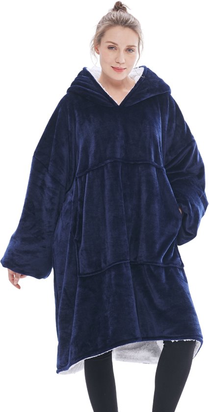 JAXY Hoodie Deken - Snuggie - Snuggle Hoodie - Fleece Deken Met Mouwen - 1450 gram - Marine Blauw