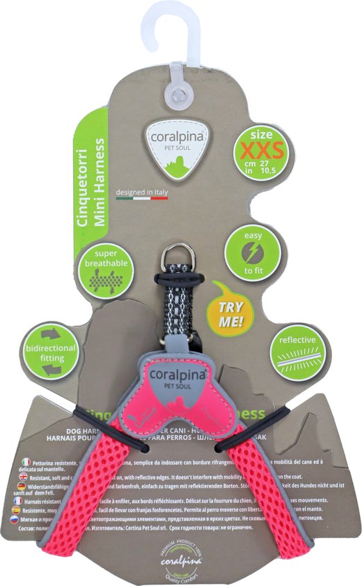 Coralpina - Cinquetorri Mini - Honden Harnas - Kleur: Fluorizerend Roze - Maat: XXS - Borstomvang: 27 cm