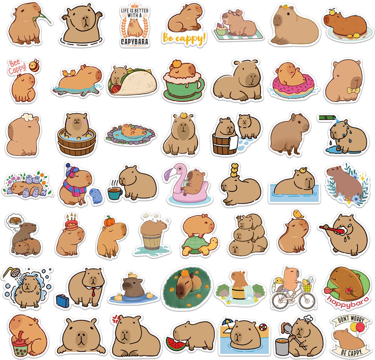 Capybara Stickers 50 Stuks - Dieren Stickers - Laptop Stickers - Capybaras - Stickers Kinderen - Schattige Dieren — afbeelding 6