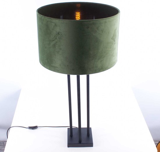 Lampe de table carrée avec abat-jour en velours Roma | 1 lumière | vert noir | métal / tissu | Ø 40 cm | 79 cm de haut | lampe de table | design moderne / attrayant / classique