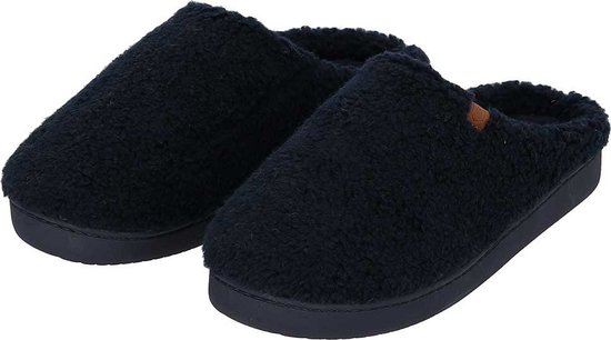 Foto: Apollo pantoffels heren navy blauw teddy wol maat 43 44 sloffen sloffen heren pantoffels heren maat 43