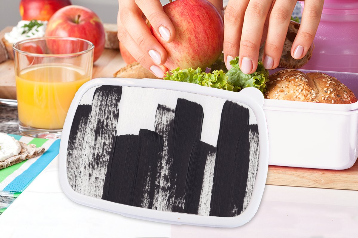 Broodtrommel Wit - Lunchbox - Brooddoos - Verf - Abstract - Zwart - Wit - 18x12x6 cm - Volwassenen