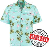 Hawaii Blouse Mannen - Shirt - Hemd - 100% Katoen - Overhemd Heren Korte Mouw - Made in Hawaii "Flamingo's" Maat M