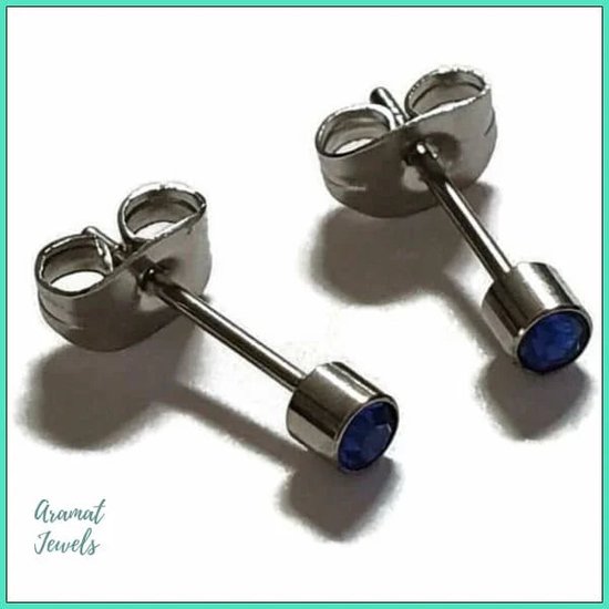 Aramat jewels ® - Zweerknopjes kristal  blauw chirurgisch staal zilverkleurig 3mm - Aramat Jewels