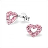 Aramat jewels ® - 925 sterling zilveren oorbellen hart roze kristal 7x8mm