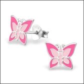 Aramat jewels ® - Kinder oorbellen vlinder 925 zilver roze 9mm x 8mm