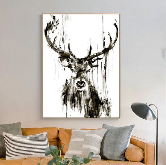 Peinture sur toile * Cerf rouge abstrait * - Art mural - Noir et blanc - 40 x 60 cm