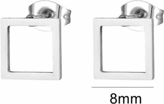 Aramat Jewels - Stalen Oorstekers - Vierkant 8mm - Stoere Vierkante Stalen Oorbellen - Zilverkleurig - Trendy en Uniek - Aramat Jewels - Voor alle genders