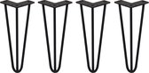 4 x Tafelpoten staal - Lengte: 30.5cm - 3 pin - 10mm - Zwart - SkiSki Legs ™ - Retro hairpin pinpoten
