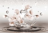 Fotobehang Flowers Water Drops Heart | XL - 208cm x 146cm | 130g/m2 Vlies