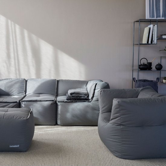 Lumaland zitzak-lounge modulair hoekstuk | Wasbare zitmeubels voor binnenruimtes & tuin | Indoor & outdoor zitgarnituur | Waterbestendige hoekstoel | Eenvoudig uit te breiden 81x81x70cm [Rodewijn