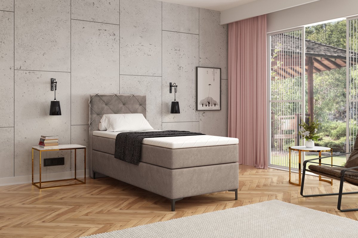 Meuba Home - Oslo Boxspring - Taupe - 90x200 - Microfiber - - Meuba - €390,00