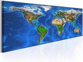 Schilderij - Geweldige Wereld - Wereldkaart  , blauw groen