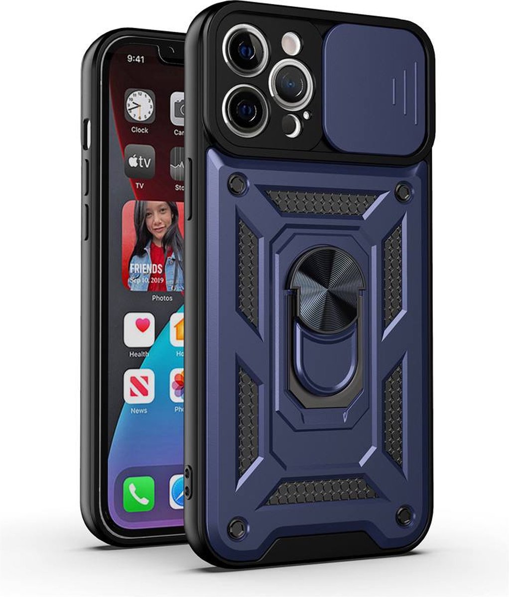 Apple iphone 13 Pro Armor case Donker Blauw-met camera bescheming-antishok case back cover -super stevige hoesje iphone Merk: