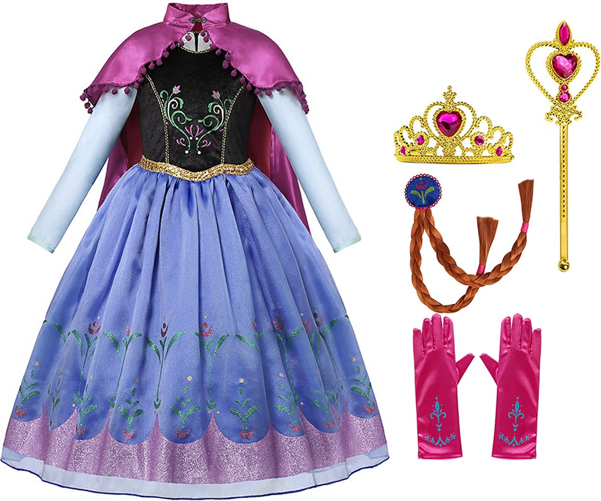 Het Betere Merk pinsessenjurk meisje - Anna jurk - prinsessen verkleedkleding - Maat 146/152 (150) - carnavalskleding kind inclusief prinsessen accessoires