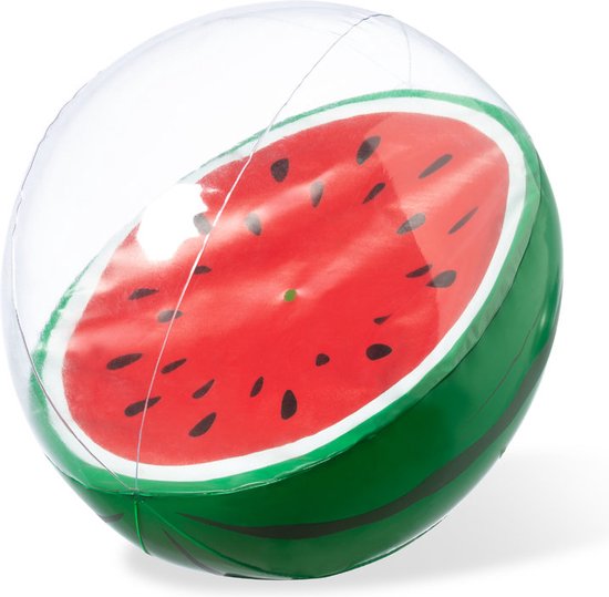 Strandbal watermeloen - Strandspeelgoed - Zwembadspeelgoed - Opblaasbaar - 28 cm - PVC - groen - rood