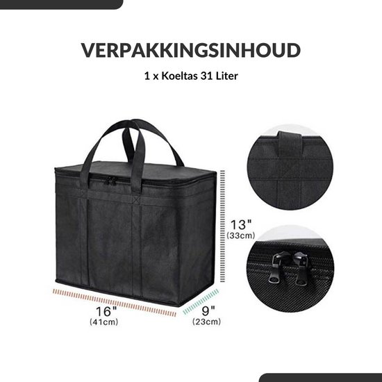 Buxibo - Ruime Koeltas 31 Liter - Compacte Coolerbag met Rits & Hengsels - Zwart van Buxibo — afbeelding 4