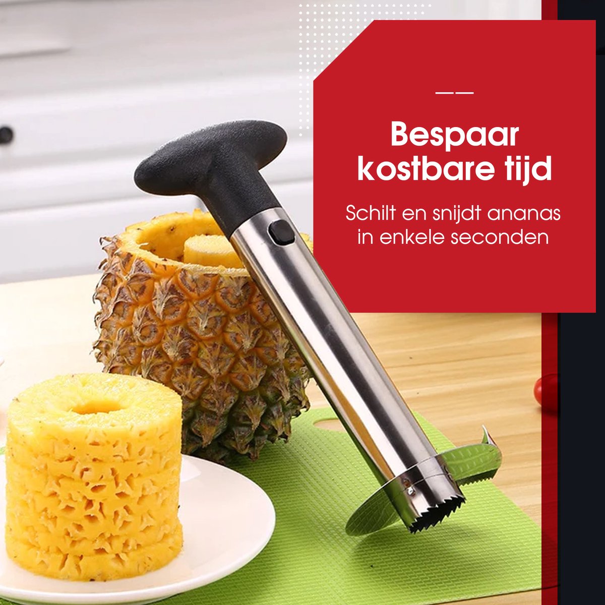 HGMD Ananassnijder - Pineapple Slicer Cutter - Ananas Snijder Schiller - Ananasboor Ananasschiller - RVS - Vaatwasser bestendig - Tijdbesparende snijder — afbeelding 6