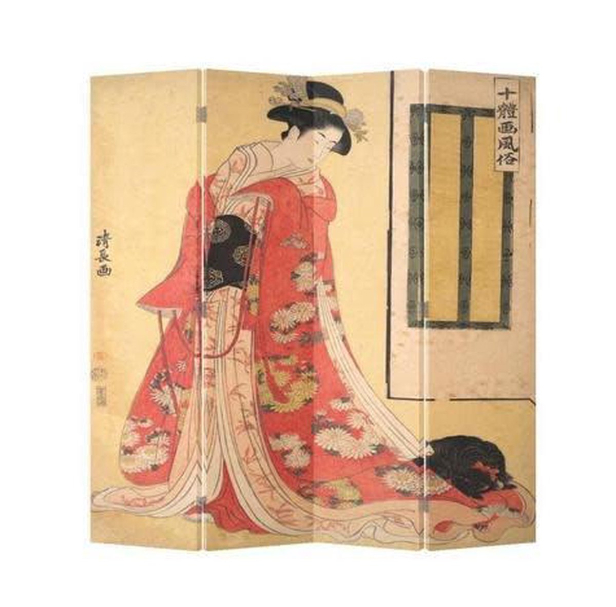 Fine Asianliving Japans Kamerscherm Oosters Scheidingswand B160xH180cm 4 Panelen Japanse Vrouw