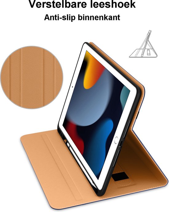 Dasaja iPad 10.2 (2019 / 2020 / 2021) étui en cuir bleu avec porte-stylo