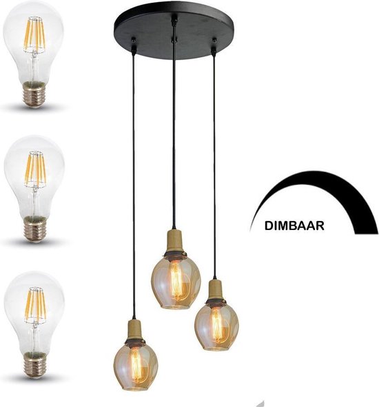 provincie Banyan Downtown Trio - Hanglamp - 3 Lichtpunten - Glas - Inclusief 3 dimbare heldere  filament lampen... | bol.com