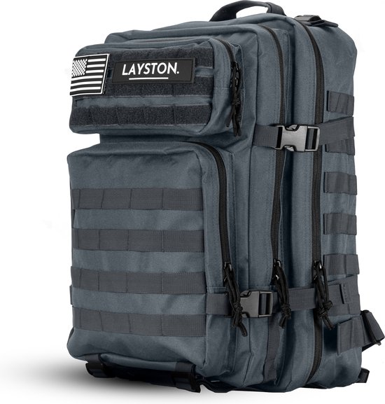 LAYSTON Rugzak 45L Waterdicht - 17 inch Laptoptas - Sporttas - Schooltas - Grijs - Voor Dames en Heren - Tactical Backpack - 45 Liter