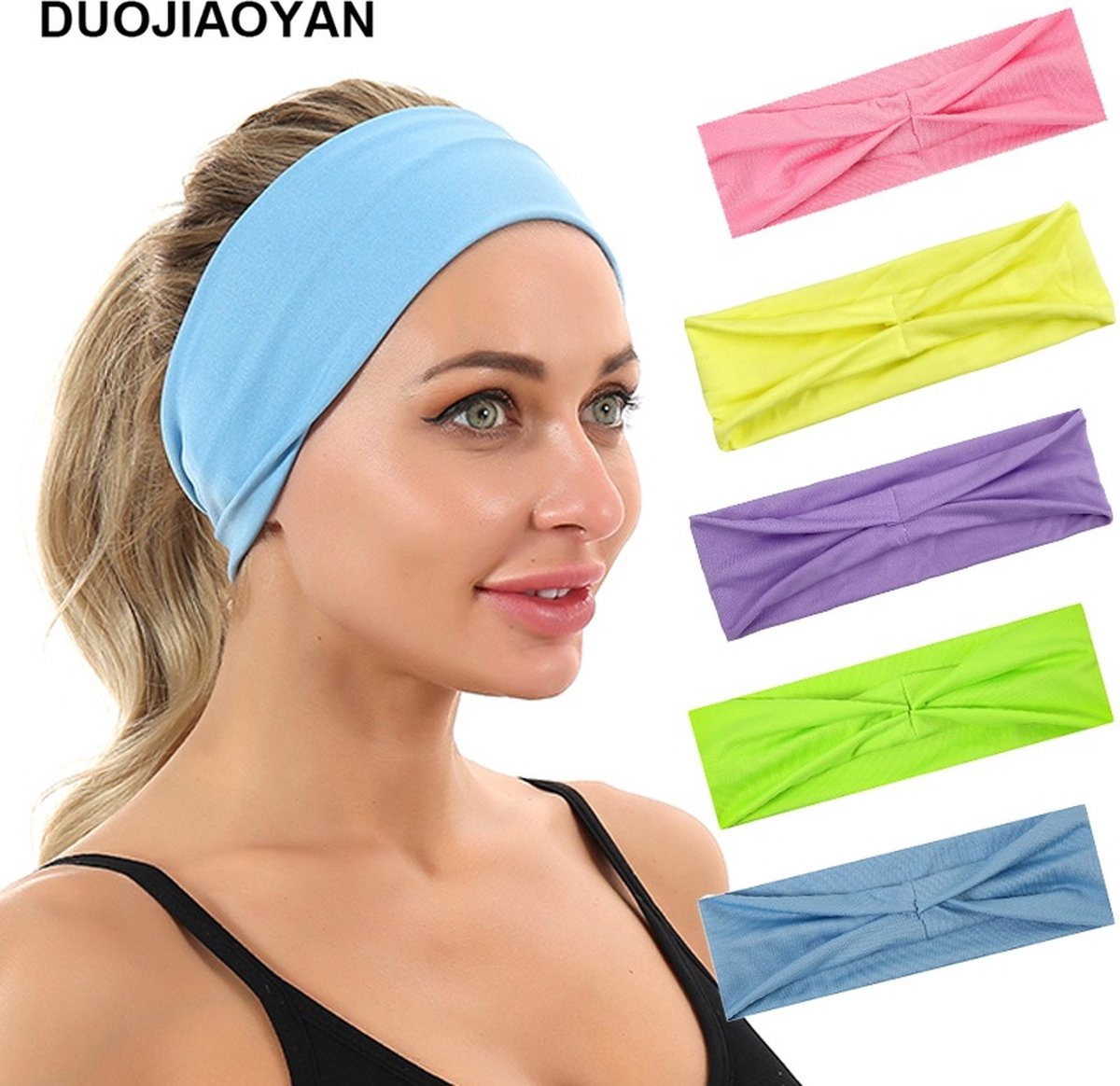 4 * Nieuwe pure kleur elastische snoepkleurige smalle haarband fitness zweetabsorberende sporthoofdbanden